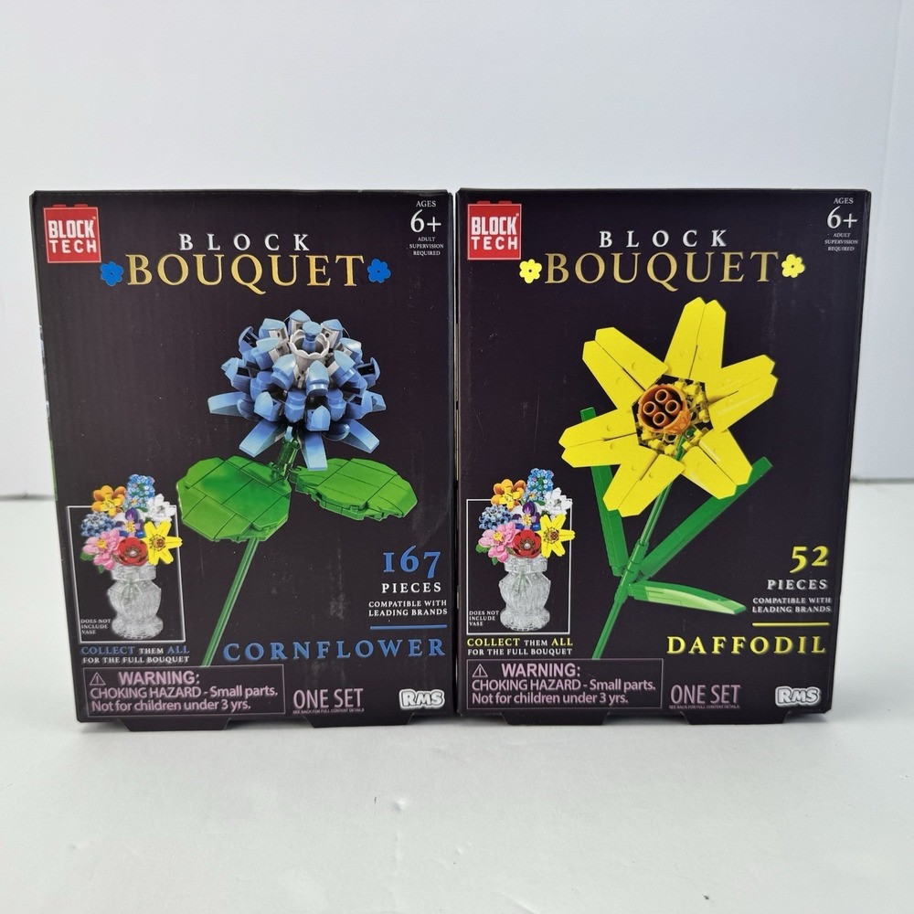 Set of 2 Block Tech Block Bouquet DAFFODIL  & CORNFLOWER Building Set New‎ Lot